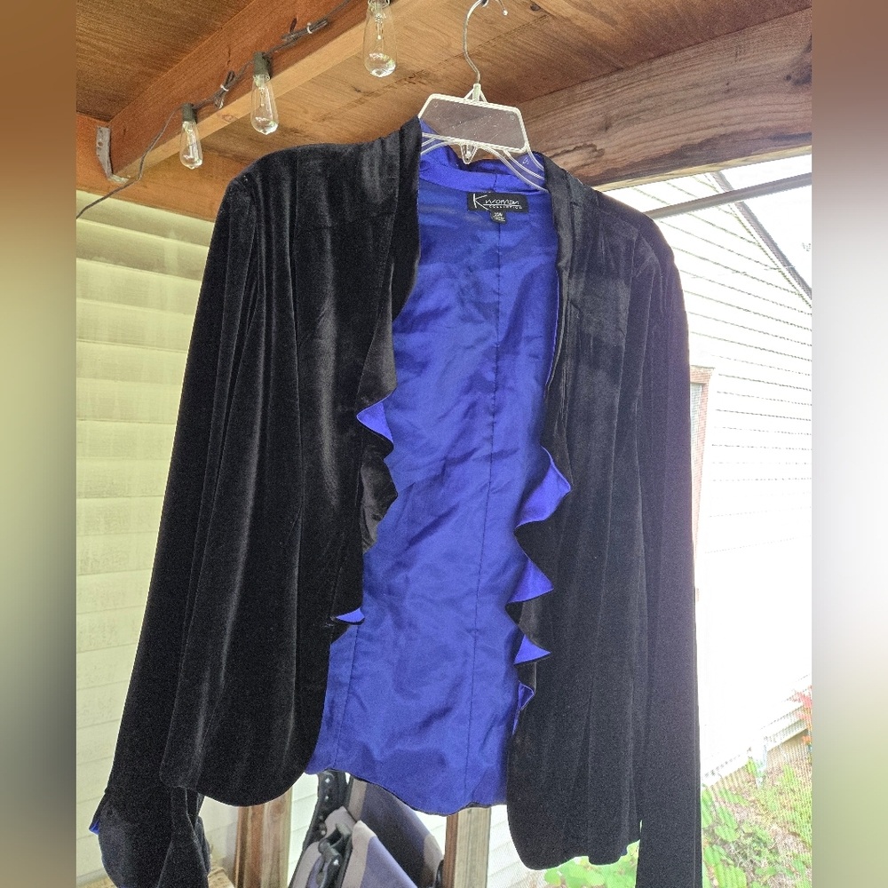 K Woman Black & Blue Velvet Blazer (22W)